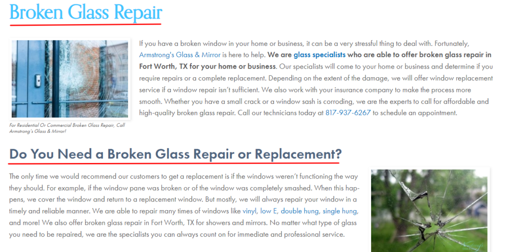 Broken Glass Repair (On-Page SEO)