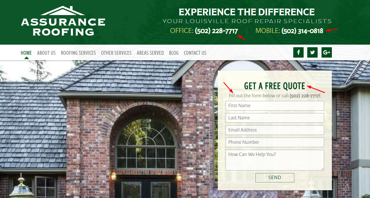 Calls To Action on Roofing Website
