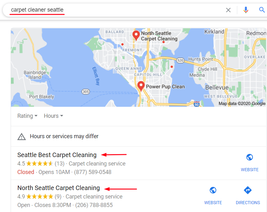 Carpet Google My Business Screenshot