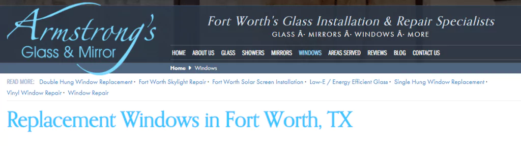 Screenshot of Navigation Menu from Window and Door Website