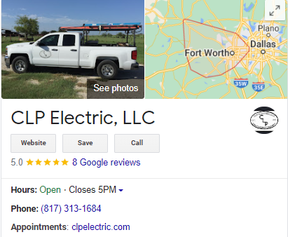 Screenshot of Google Business Profile for Electrician