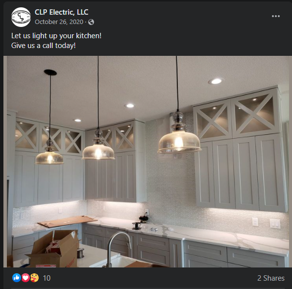 Screenshot of Electrician's Facebook Social Media Post