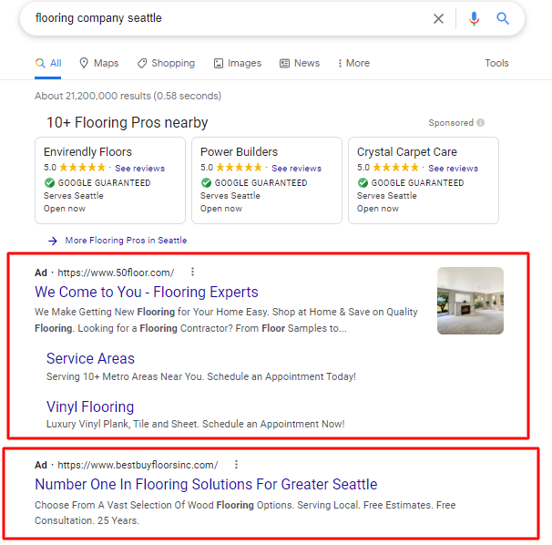 Flooring Google Ads Screenshot