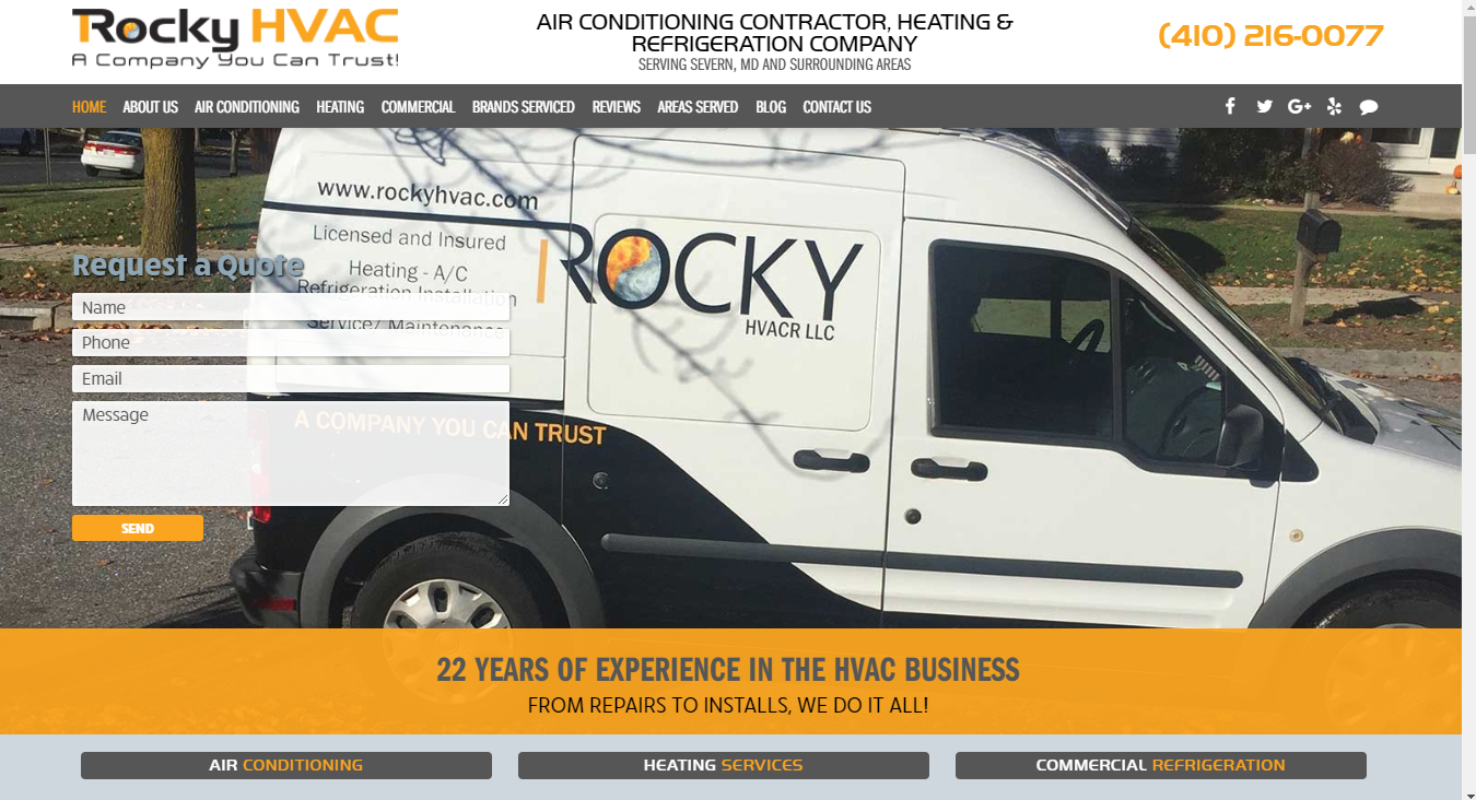 Desktop View of HVAC Website