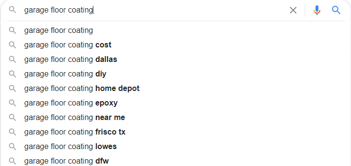 Garage Floor Coating Google Autosuggest