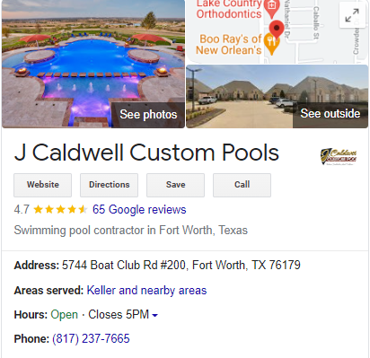 Screenshot of Pool Company's Google Business Profile