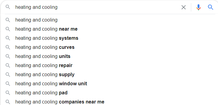 Heating & Cooling Google Autosuggest
