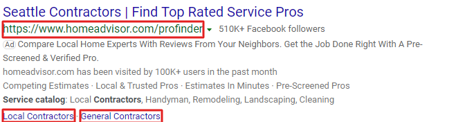 HomeAdvisor SERP Result