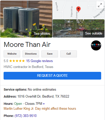 Screenshot of Google Business Profile for HVAC Contractor