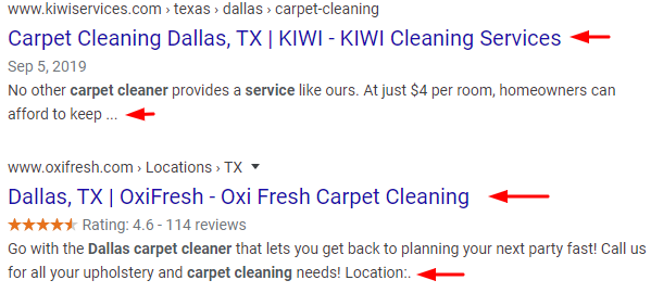 On-Page SEO Examples for Carpet Cleaners