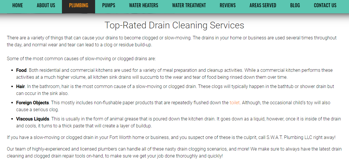 Plumbing Web Content Example