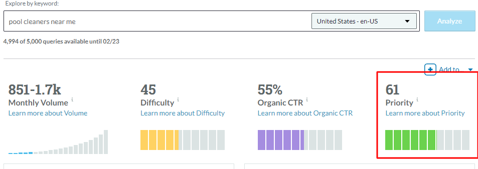 Moz Screenshot of Keyword Research of "Pool Cleaners Near Me"