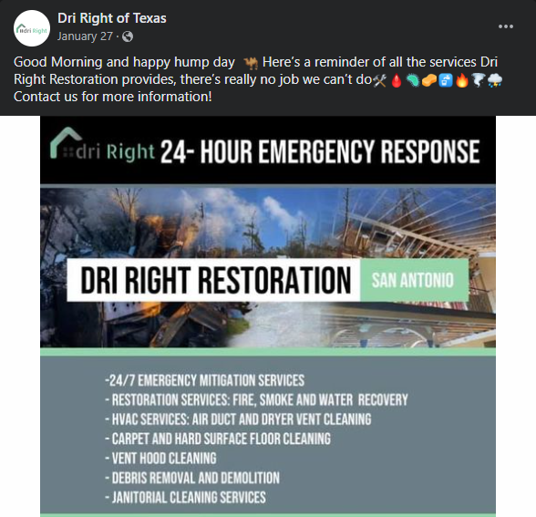 Facebook Post Screenshot Showing Content Marketing for Restoration