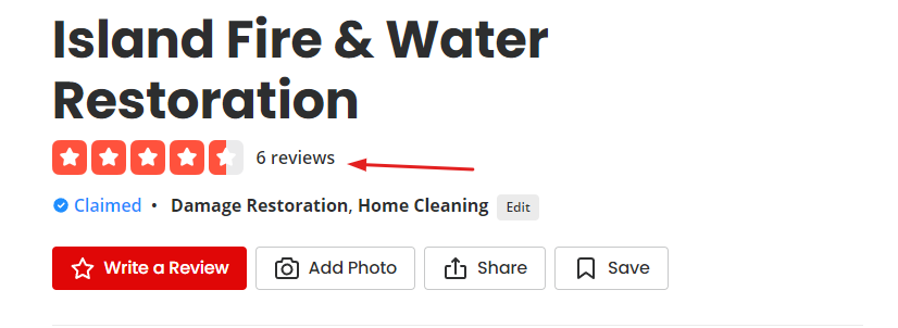 Yelp Reviews Screenshot for Restoration Company