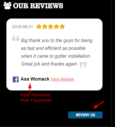 Reviews Widget on Roofing Website