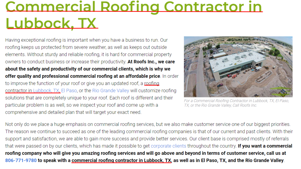 Roofing Keyword Placement