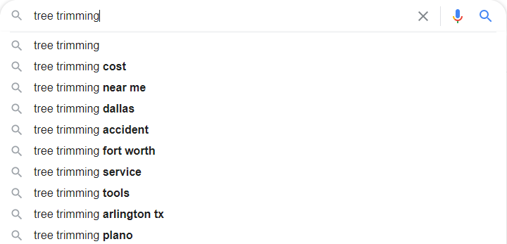 Tree Trimming Google Autosuggest
