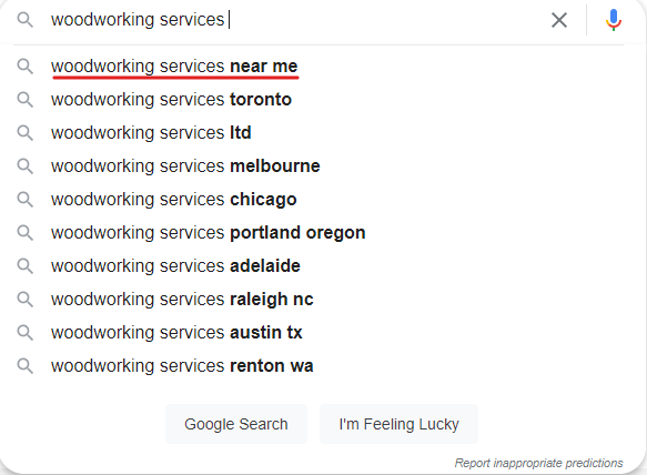 Woodworking SEO Autosuggest